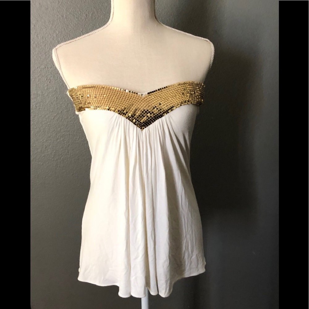 NWT Sky Gold and White Sleeveless Top